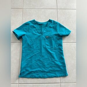 Figs Small Teal V-Neck Scrub Top